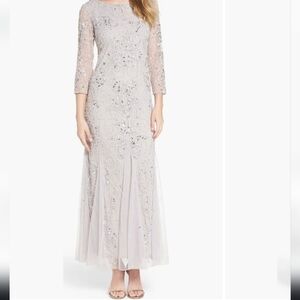 Pisarro Nights Silver Beaded & Sequined A-Line Gown - Size 12